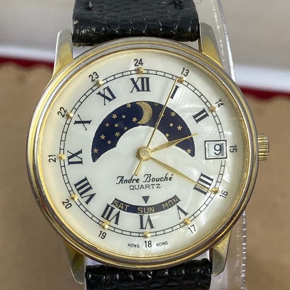 Vintage Andre Bouche Moon Phase Day Date Watch - Picture 1 of 5